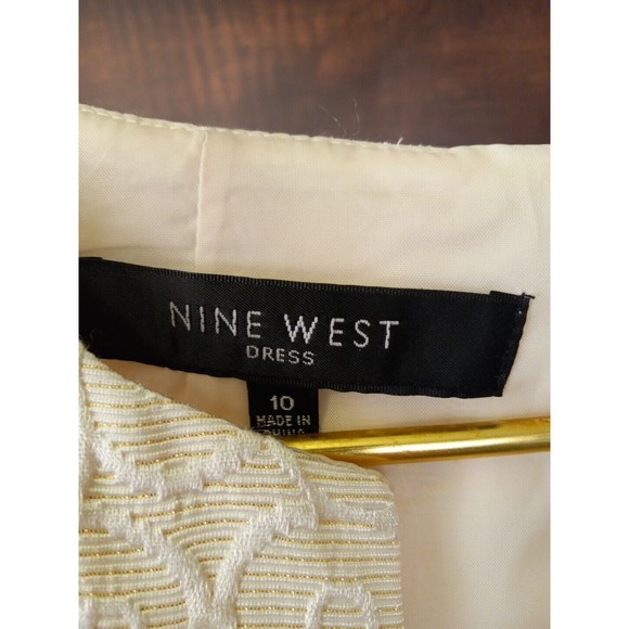 Nine West Ivory/gold Sheath Sleeveless Square Neck Dress W/pockets  Size 10 - Picture 2 of 16